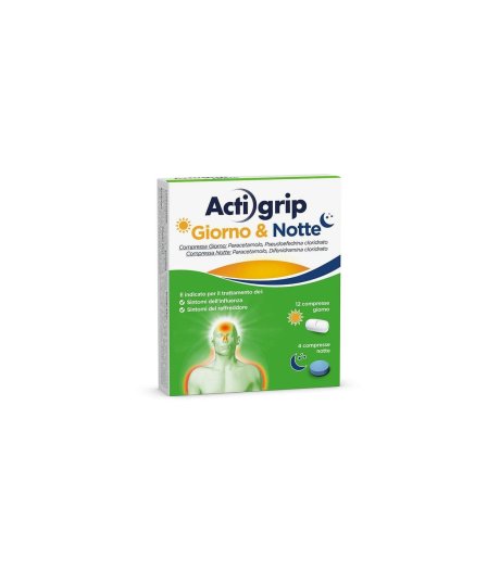 Actigrip Giorno e Notte 12+4 Compresse Per Raffeddrore Febbre e Influenza