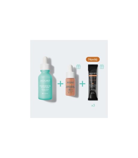 Miamo Protocollo Aox Repair & Protect Vitamin Blend 15% Recovery Serum 30ml + Pigment Defense Sunscreen Drops SPF50+ 10ml + Skin Defense Integratore 3 bustine - Kit Macchie e Rossori