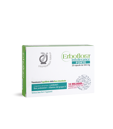 Fitopreparatori Italiani Erboflora Intolerance Forte 20 Capsule - Integratore a base di Probiotici, Fibre Prebiotiche e Vitamine Del Gruppo B Utile Per L'Equilibrio Della Flora Intestinale