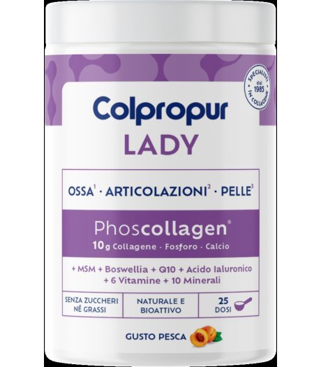 Colpropur Lady Gusto Pesca 340g - Integratore Per Ossa, Articolazioni e Pelle a Base di Collagene Calcio e Fosforo