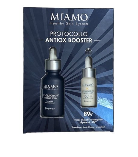  Miamo Protocollo Antiox Booster Cofanetto GF5-Glutathione Aox Boost Serum 30 ml + Aging Defense Sunscreen Drops SPF 50+ 10 ml