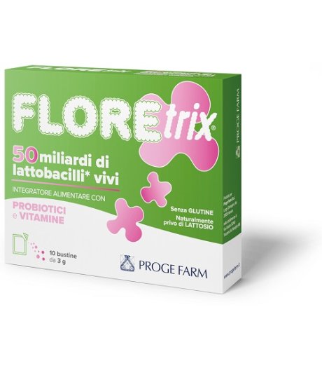 Floretrix 10 Bustine Integratore Con Probiotici e Vitamine Per L'Equilibrio Della Flora Intestinale 