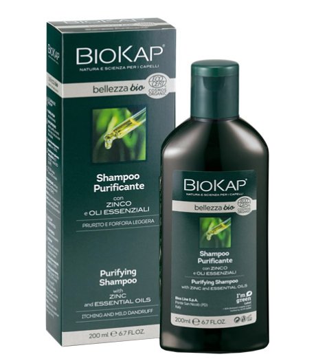 Biokap Bellezza Bio Shampoo Purificante Con Zinco e Oli Essenziali Contro Prurito e Forfora 200ml Biosline