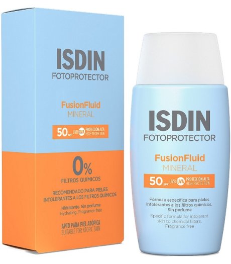 Fusion Fluid Mineral SPF50 ISDIN 50ml - Protezione Solare Minerale per il Viso con Texture Leggera e Adatta a Pelli Sensibili Fusion Fluid Mineral SPF50 ISDIN 50ml - Protezione Solare Minerale per il Viso con Texture Leggera e Adatta a Pelli Sensibili