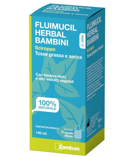 Fluimucil Herbal Bambini Sciroppo Tosse Grassa e Secca 140ml - Aroma Fragola e Miele